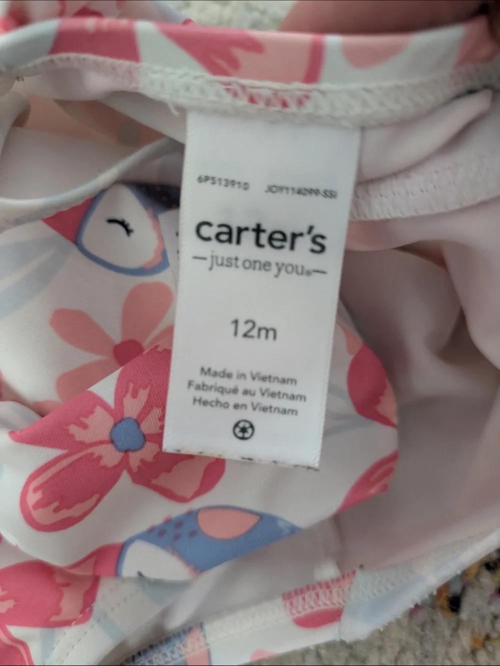 Carter's Pink and Blue Floral Toucan One-Piece Swimsuit